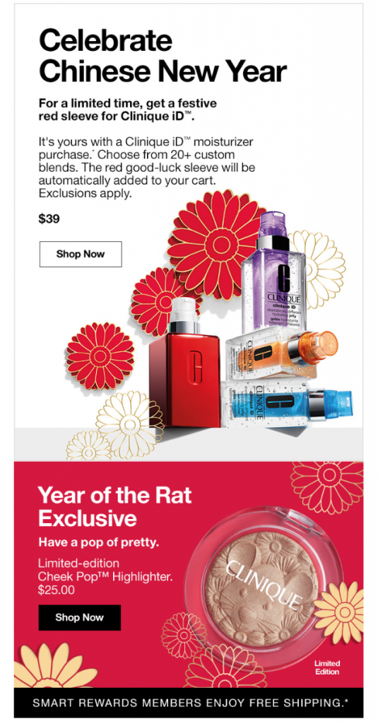 Chinese New Year email campaign by Clinique