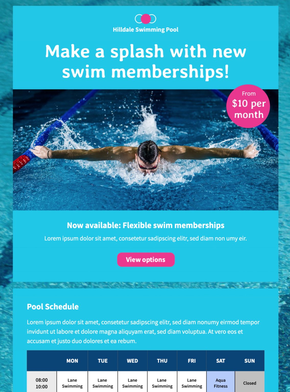 Swimming Pool Schedule HTML Email Template – Mail Designer – Create and 