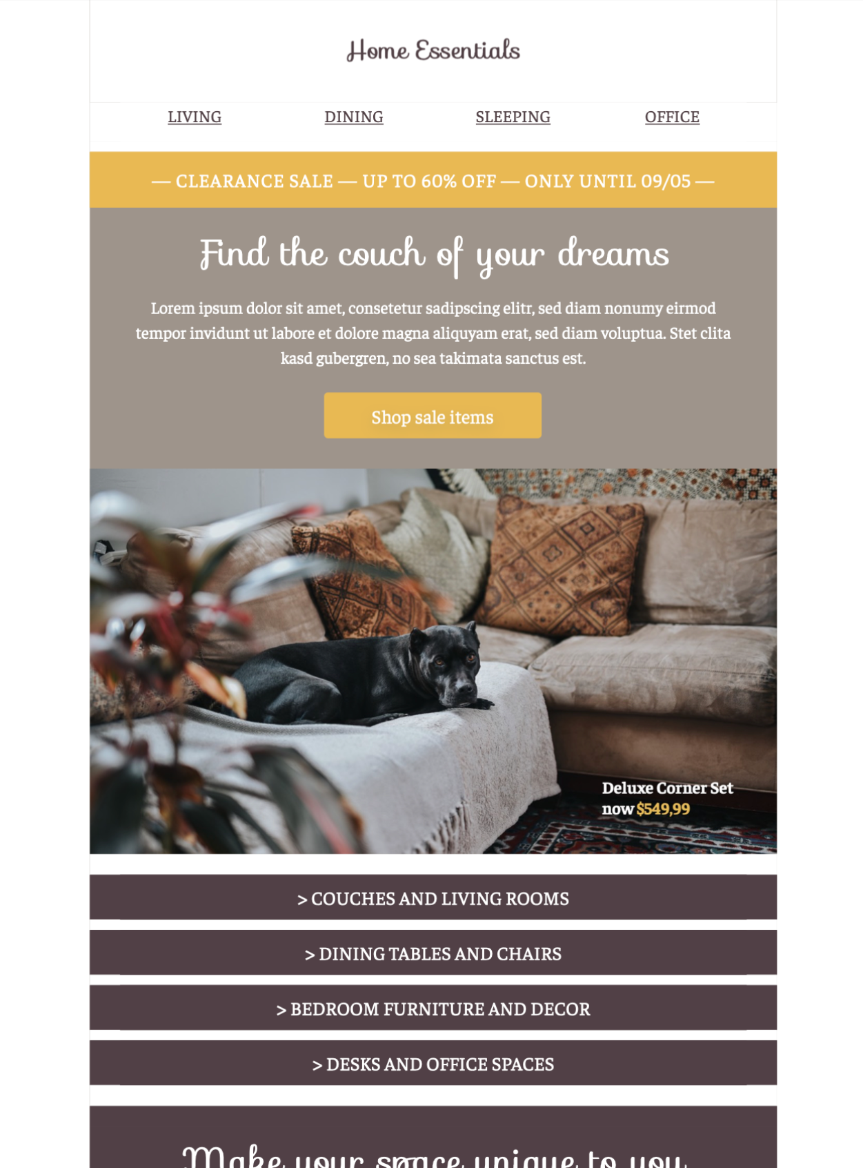 home essentials email template